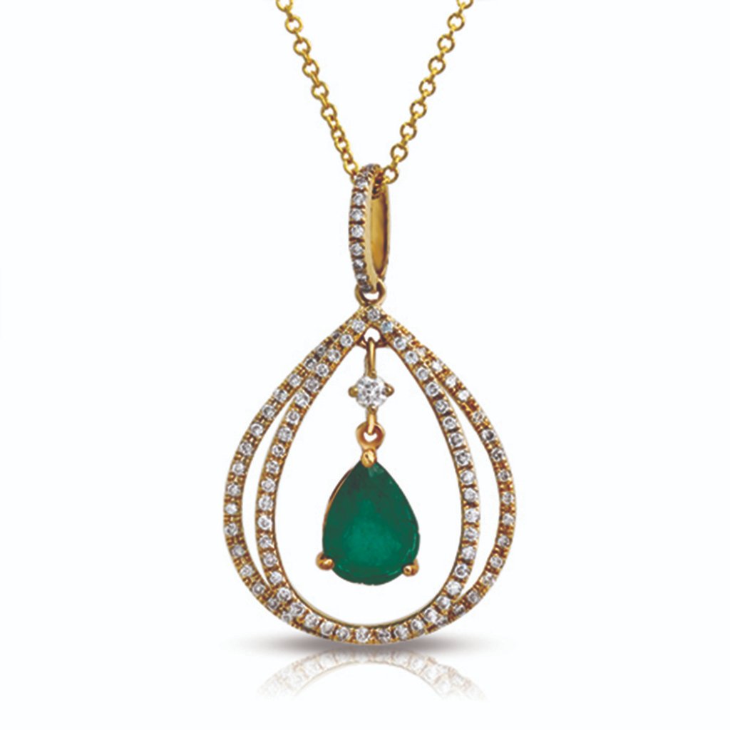 101 Ct Emerald 039 Ct Diamond 18k Yellow Gold Dangling Pendant Necklace 18 101 Ct Emerald 039 Ct Diamond 18k Yellow Gold Dangling Pendant Necklace 18
